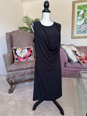 Calvin Klein Black Sleeveless Draped Front Dress